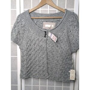 Anthropologie Kaisely Women's Cropped Cardigan Large Short Sleeve Chunky Knit